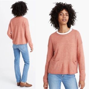 Madewell Womens Chelsea Pocket Pullover Sweater Boxy Small Alpaca Blend Salmon